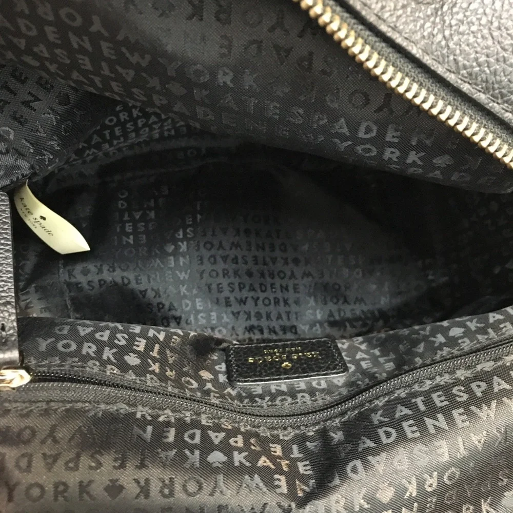 Kate Spade Cow Leather Zipper Backpack Black Gold Classic Preppy - Picture 9 of 15